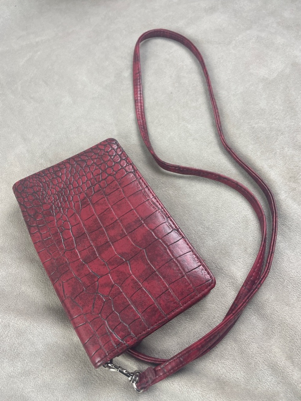 Faux Leather Shoulder Bag Wallet Red Reptile